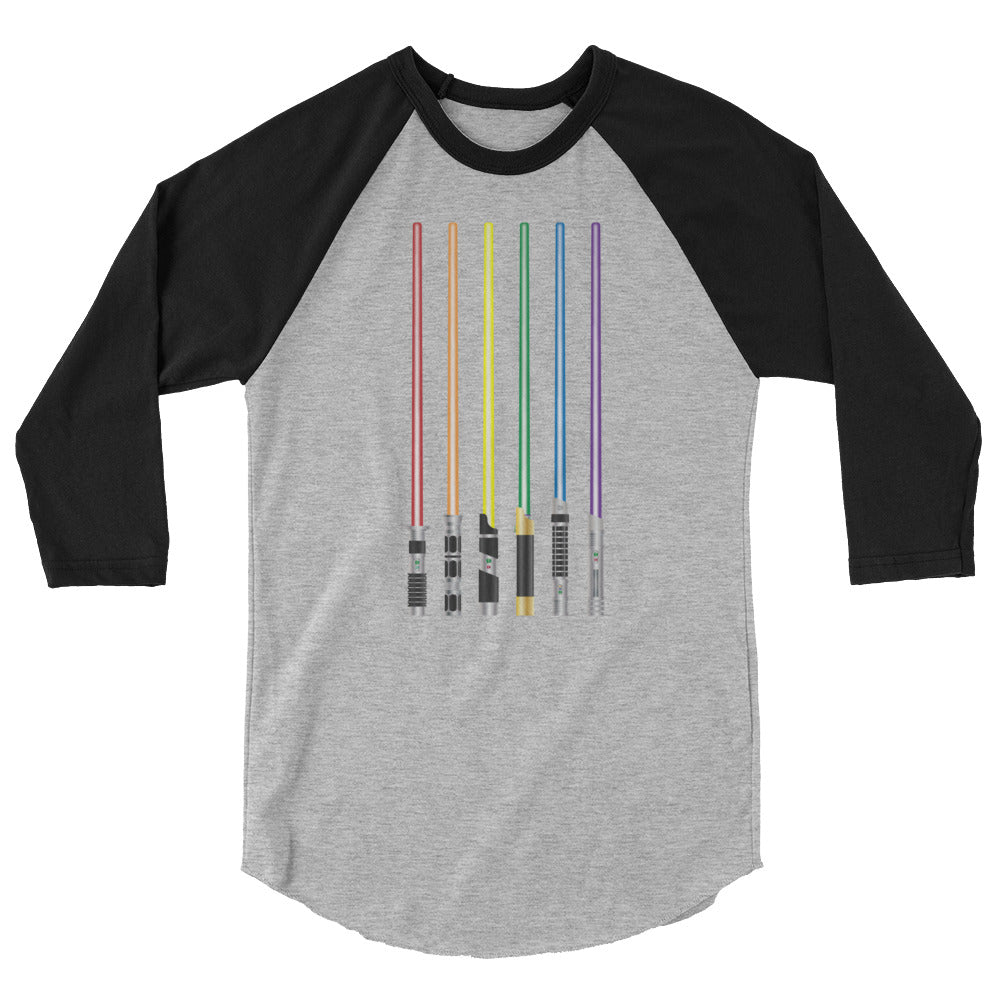 Debut garment mockup | Pride Saber (Raglan) | Heather Grey/Black