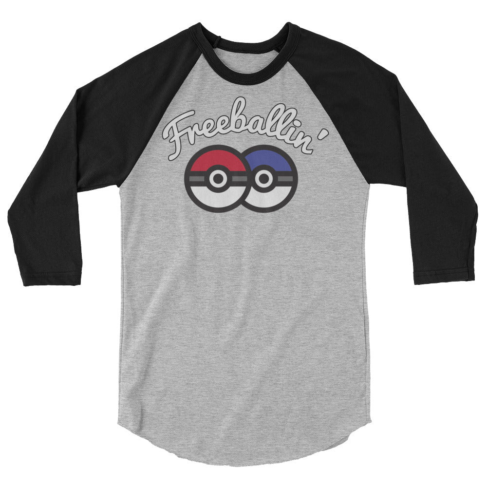 Debut garment mockup | Freeballin' (Raglan) | Heather Grey/Black