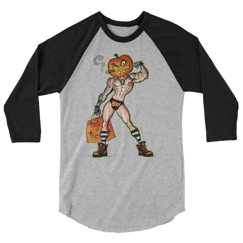 Debut garment mockup | Pumpkin Stud (Raglan) | Heather Grey/Black