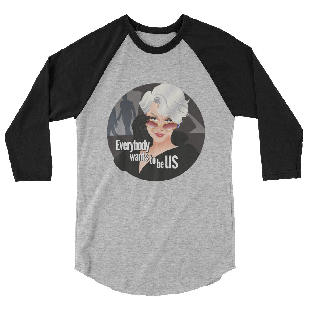 Debut garment mockup | Everybody Wants to be Us (Raglan) | Heather Grey/Black