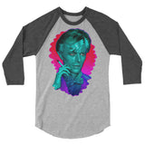 Debut garment mockup | The Man Who Sold the Hue (Raglan) | Heather Grey/Heather Charcoal