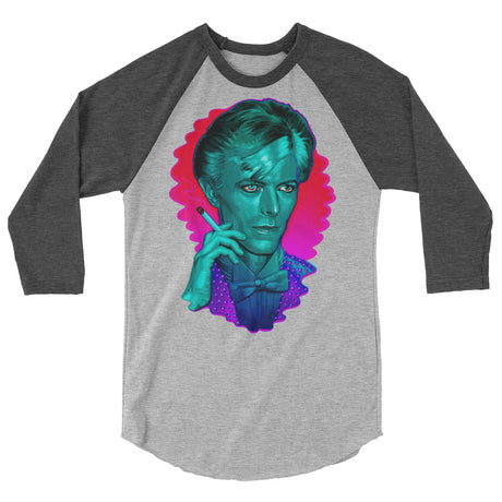 Debut garment mockup | The Man Who Sold the Hue (Raglan) | Heather Grey/Heather Charcoal