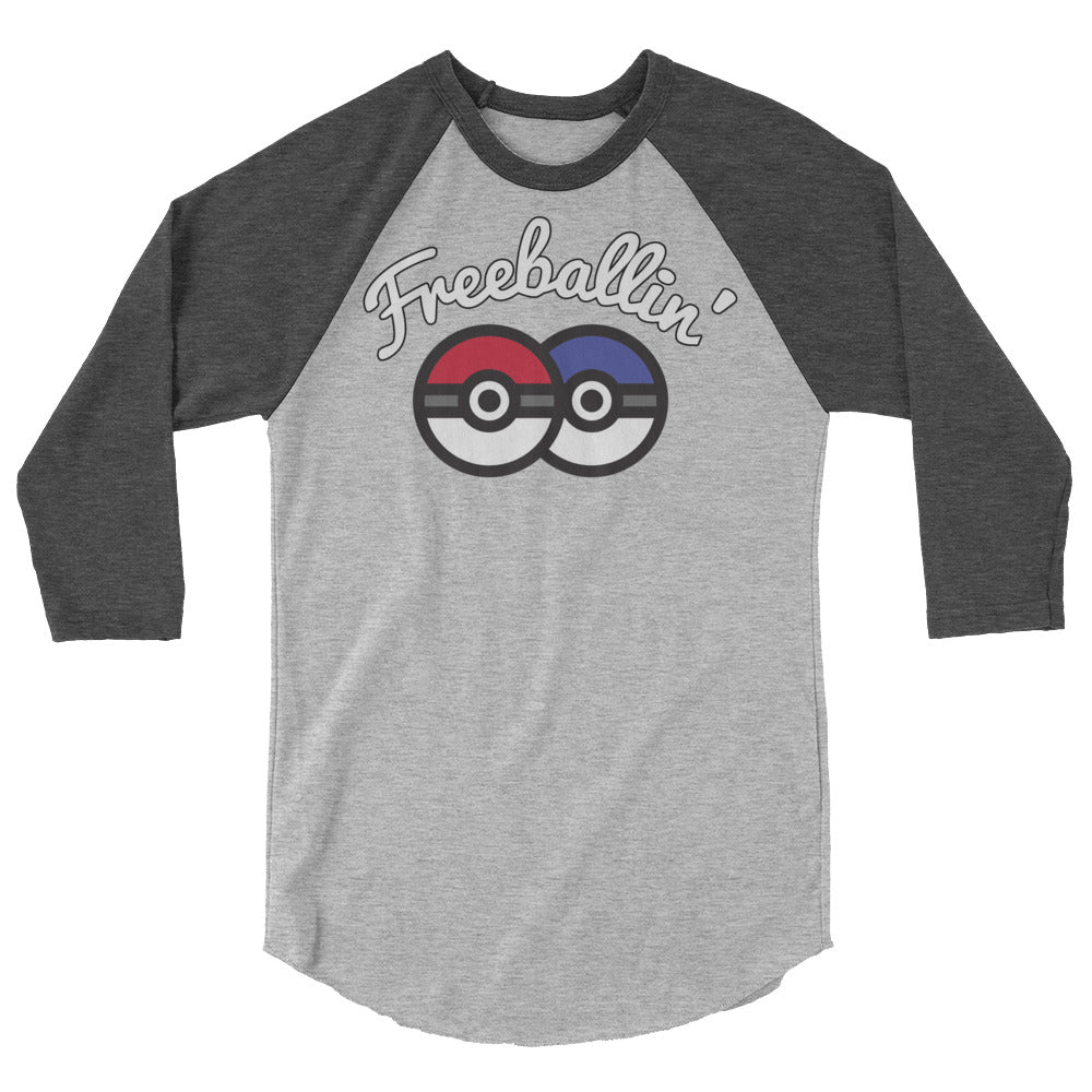 Debut garment mockup | Freeballin' (Raglan) | Heather Grey/Heather Charcoal