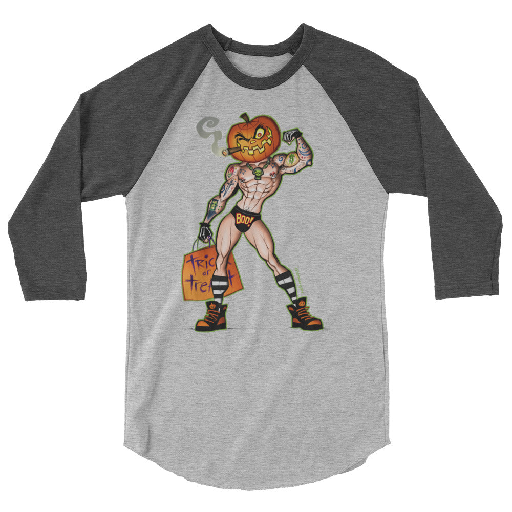 Debut garment mockup | Pumpkin Stud (Raglan) | Heather Grey/Heather Charcoal