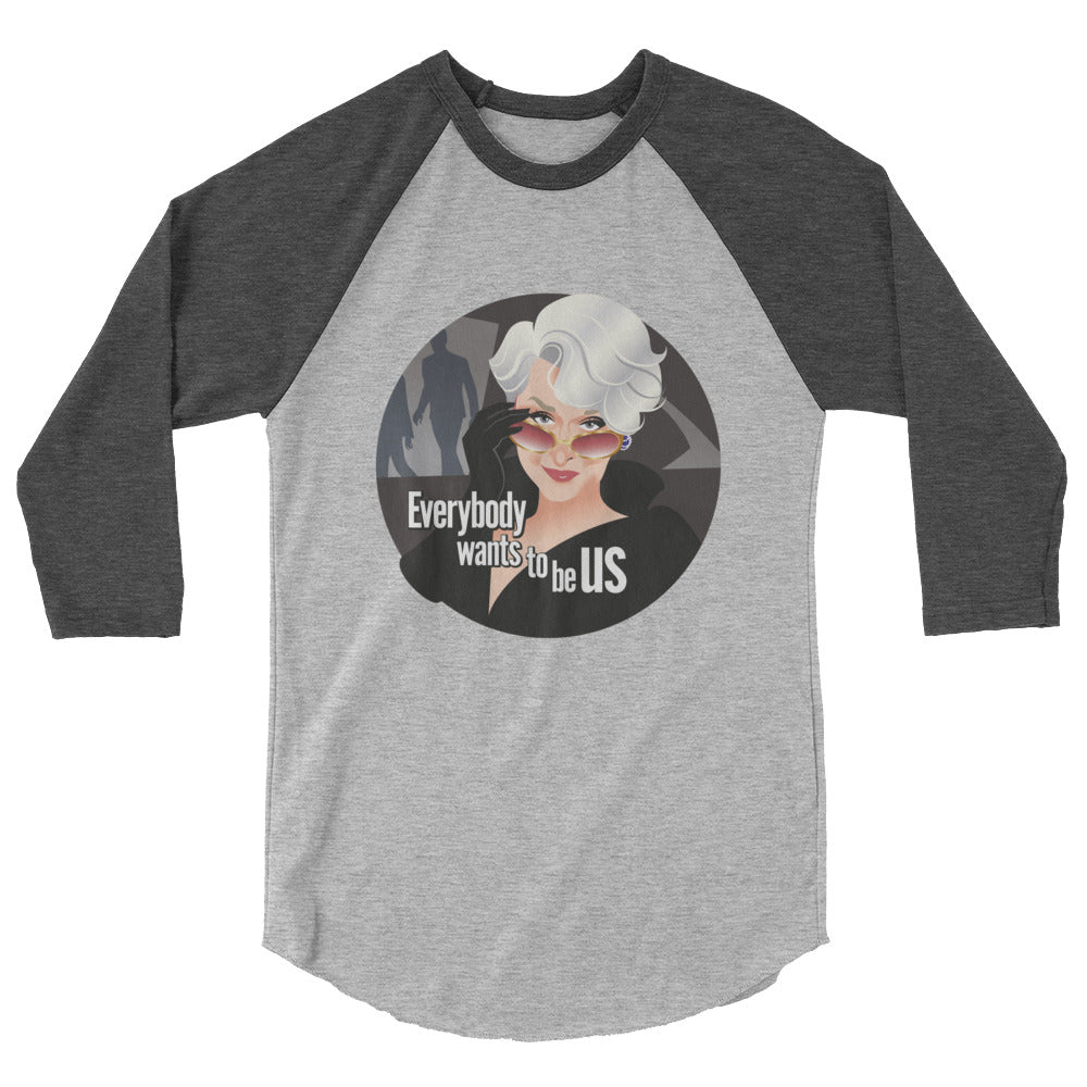 Debut garment mockup | Everybody Wants to be Us (Raglan) | Heather Grey/Heather Charcoal