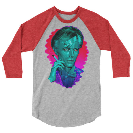Debut garment mockup | The Man Who Sold the Hue (Raglan) | Heather Grey/Heather Red