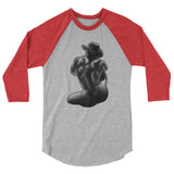 Debut garment mockup | Bikini Cowboy (Raglan) | Heather Grey/Heather Red