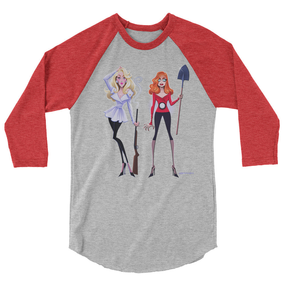 Debut garment mockup | Dead Gorgeous (Raglan) | Heather Grey/Heather Red