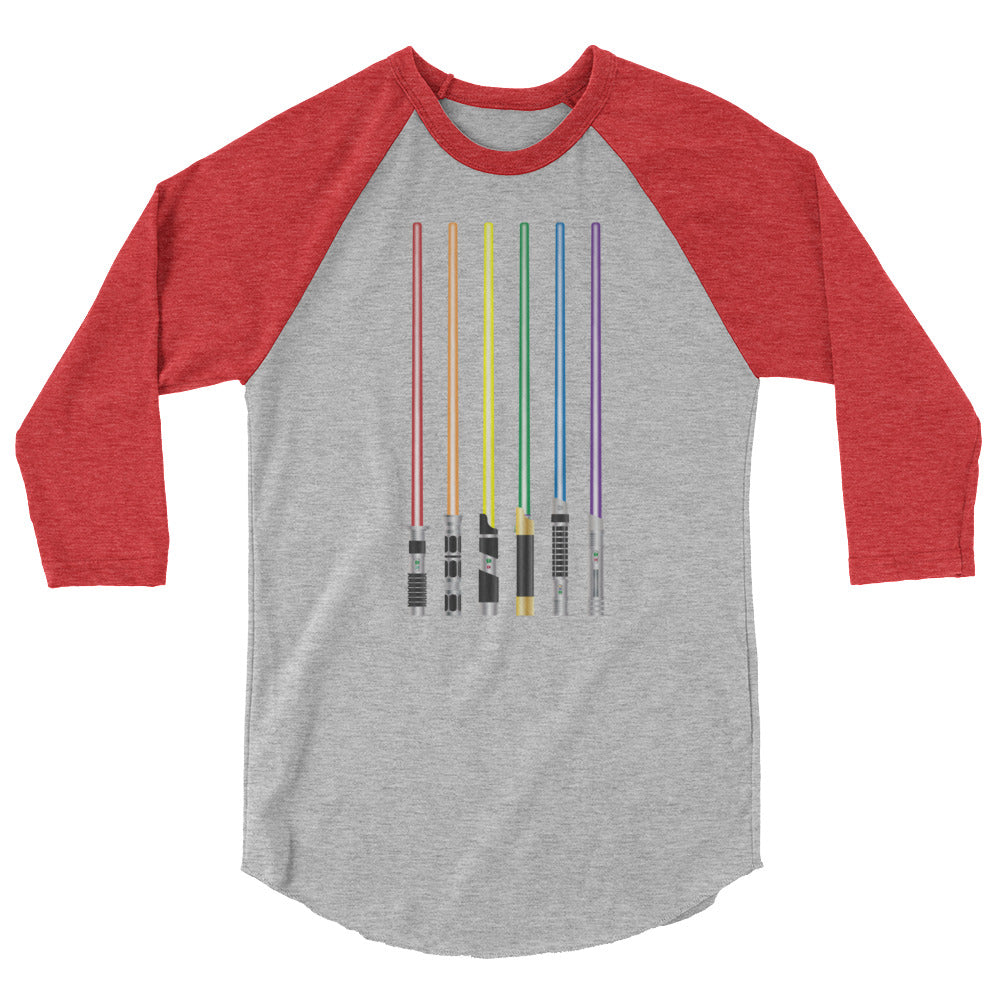 Debut garment mockup | Pride Saber (Raglan) | Heather Grey/Heather Red