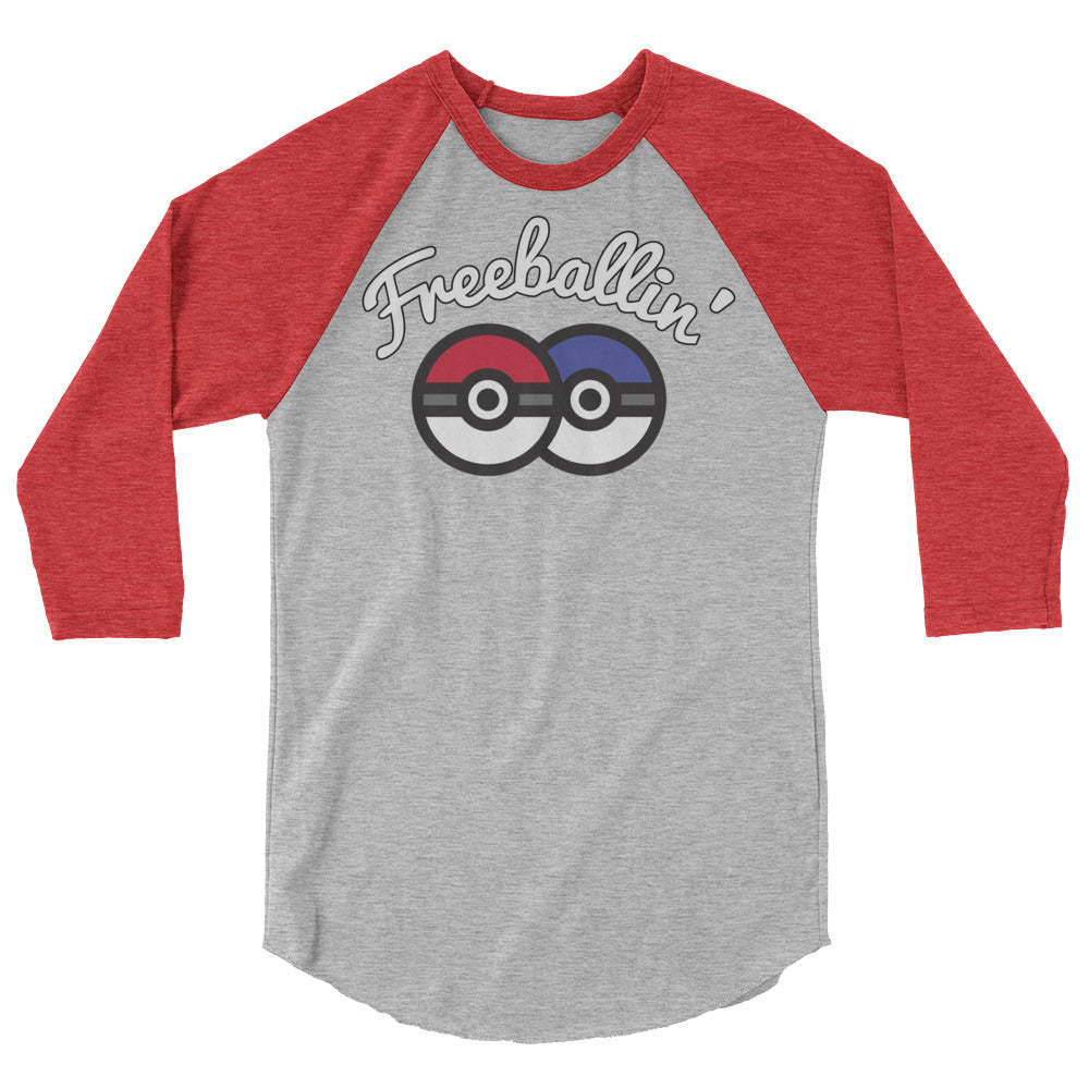 Debut garment mockup | Freeballin' (Raglan) | Heather Grey/Heather Red