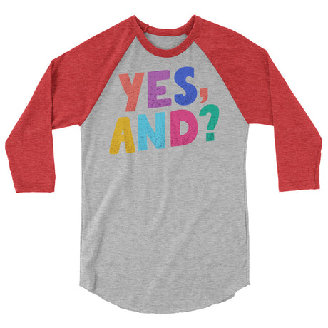 Debut garment mockup | Yes, And? (Raglan) | Heather Grey/Heather Red