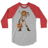 Debut garment mockup | Pumpkin Stud (Raglan) | Heather Grey/Heather Red