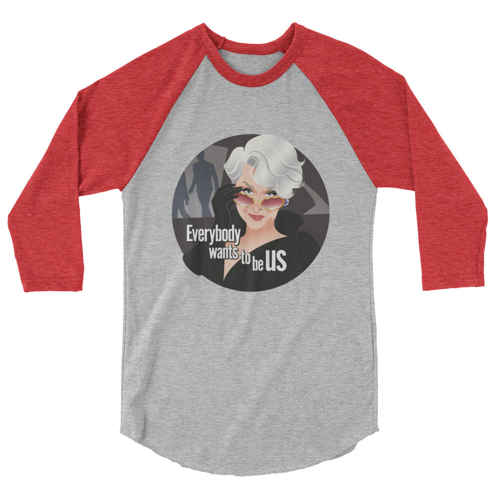Debut garment mockup | Everybody Wants to be Us (Raglan) | Heather Grey/Heather Red
