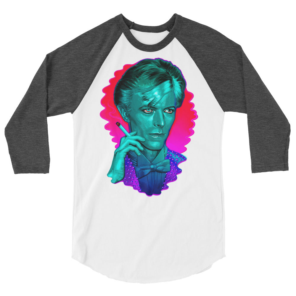 Debut garment mockup | The Man Who Sold the Hue (Raglan) | White/Heather Charcoal