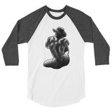 Debut garment mockup | Bikini Cowboy (Raglan) | White/Heather Charcoal