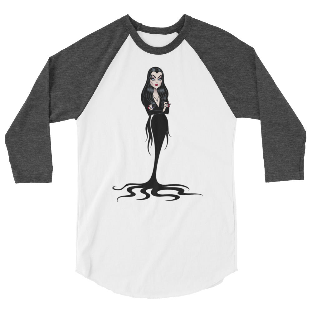 Debut garment mockup | Cara Mia (Raglan) | White/Heather Charcoal