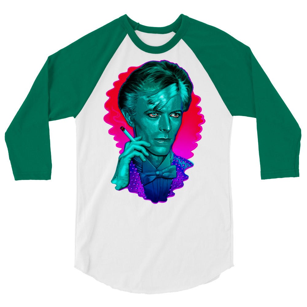 Debut garment mockup | The Man Who Sold the Hue (Raglan) | White/Kelly