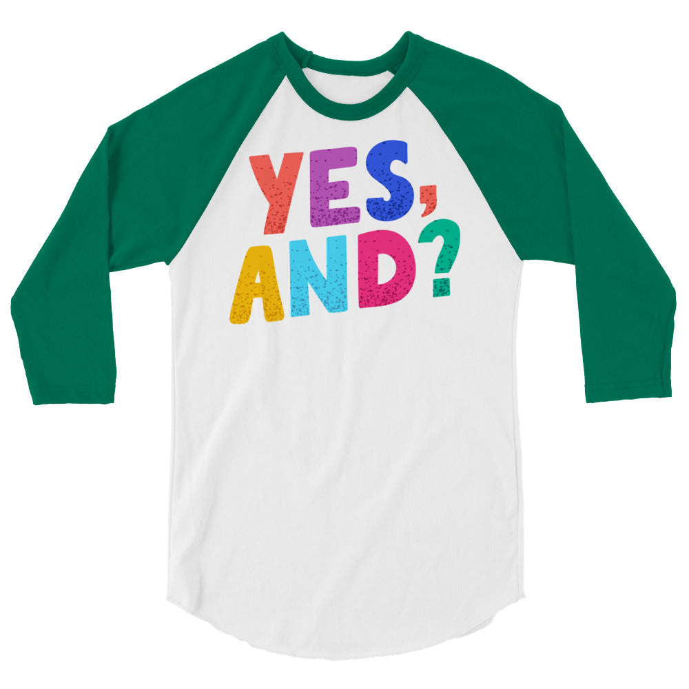 Debut garment mockup | Yes, And? (Raglan) | White/Kelly