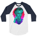 Debut garment mockup | The Man Who Sold the Hue (Raglan) | White/Navy