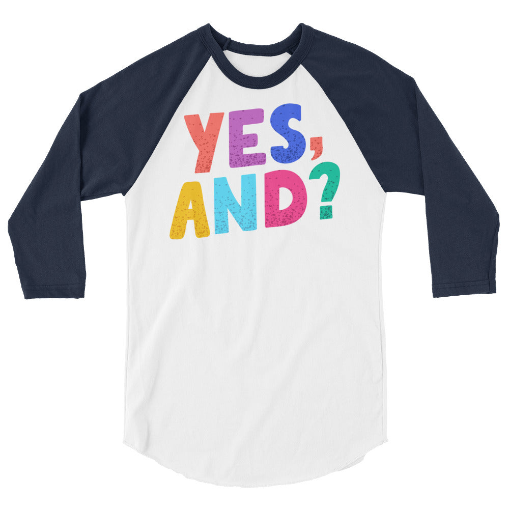 Debut garment mockup | Yes, And? (Raglan) | White/Navy