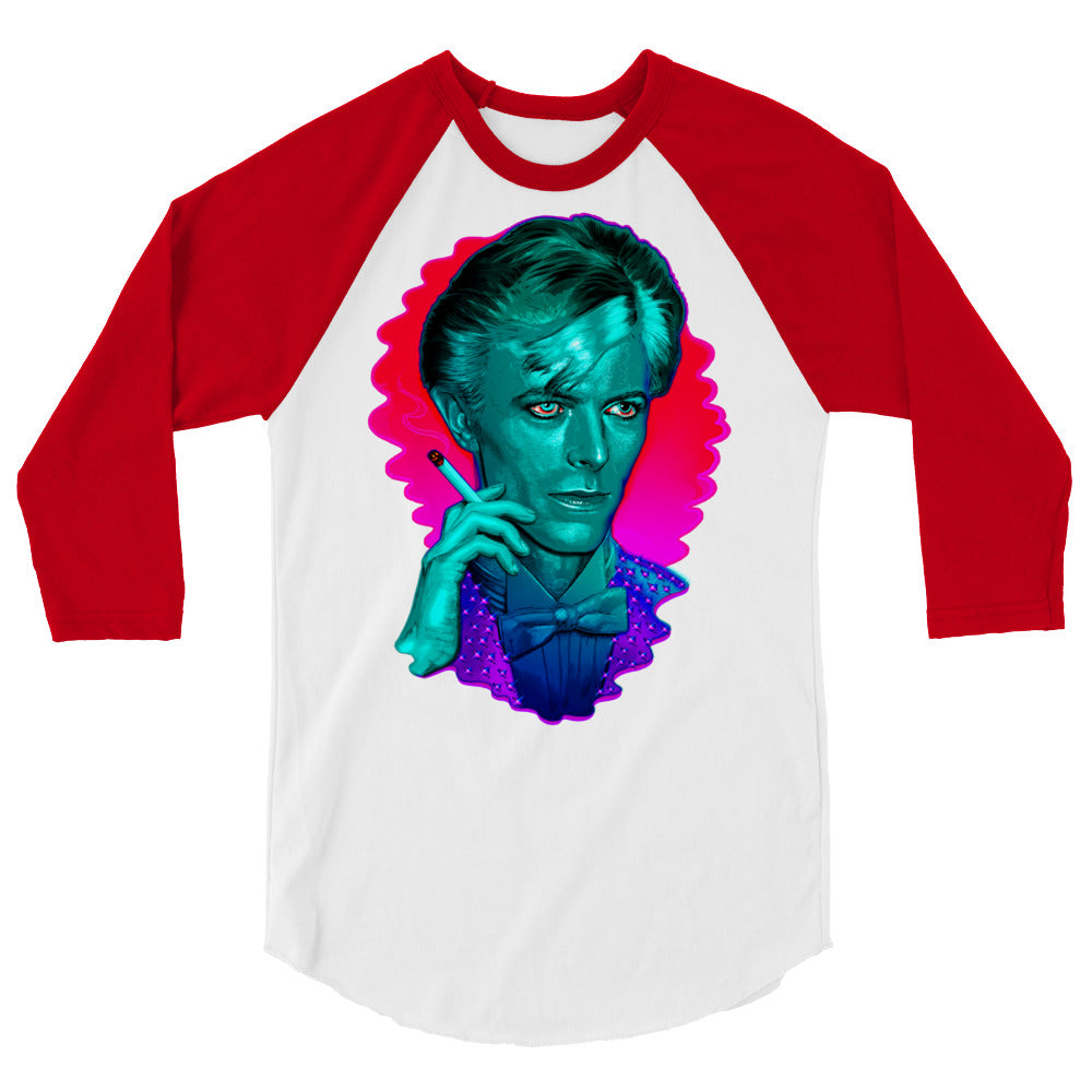Debut garment mockup | The Man Who Sold the Hue (Raglan) | White/Red