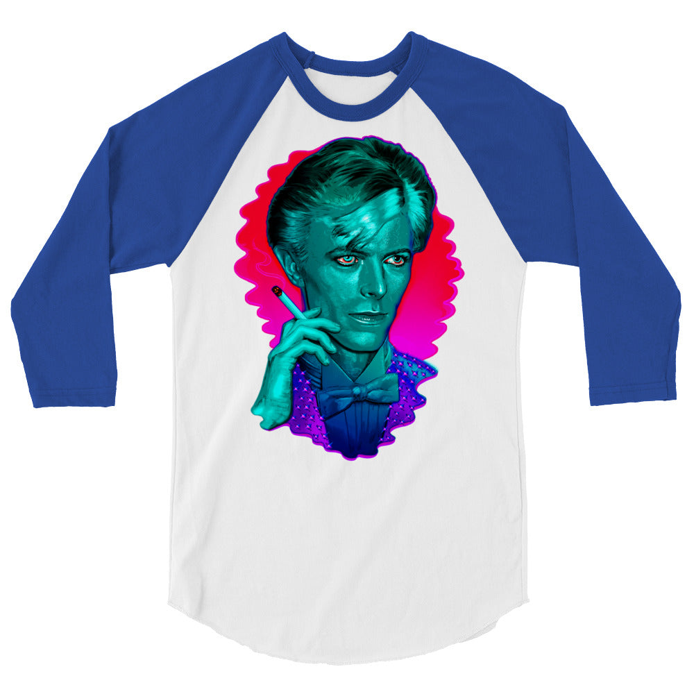 Debut garment mockup | The Man Who Sold the Hue (Raglan) | White/Royal