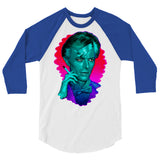 Debut garment mockup | The Man Who Sold the Hue (Raglan) | White/Royal