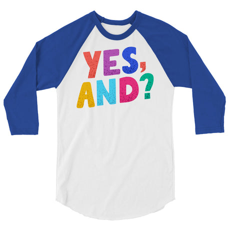 Debut garment mockup | Yes, And? (Raglan) | White/Royal