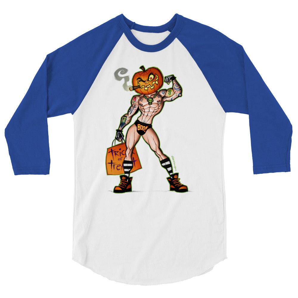 Debut garment mockup | Pumpkin Stud (Raglan) | White/Royal