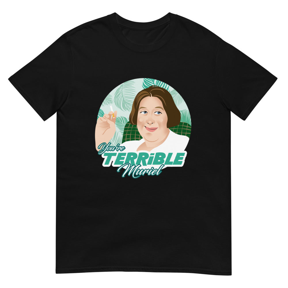 Debut garment mockup | You're Terrible Muriel (Daily Dozen) | Black
