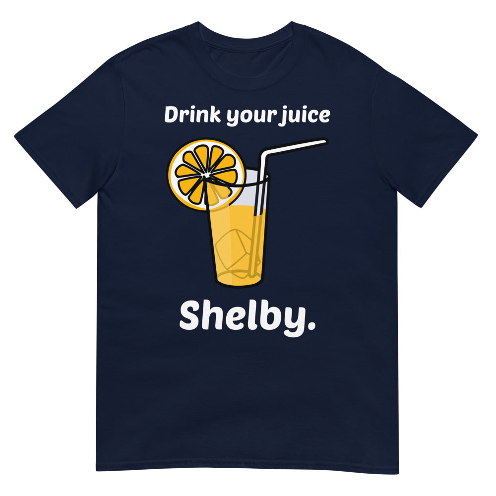 Debut garment mockup | Drink Your Juice Shelby (Daily Dozen) | Navy