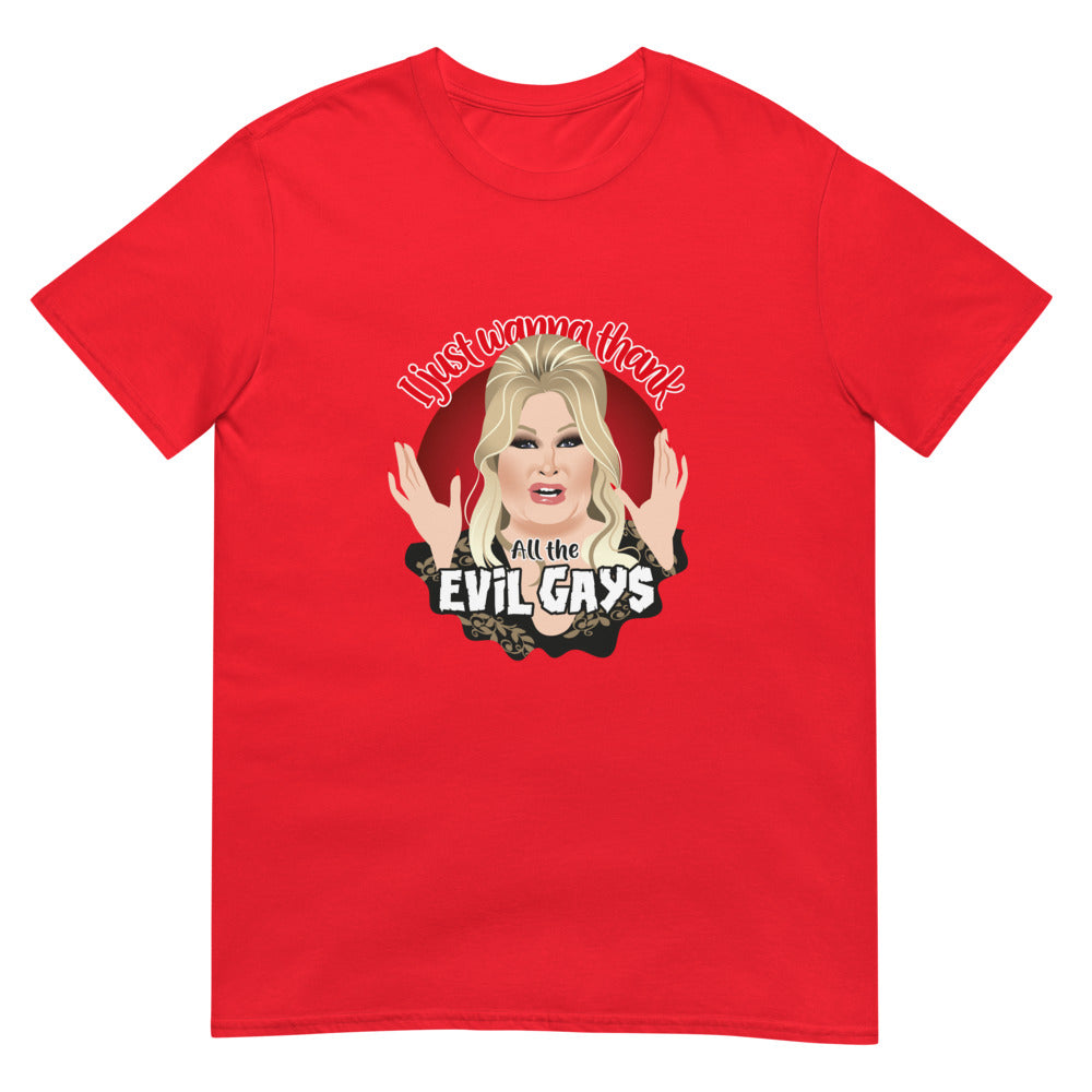 Debut garment mockup | Evil Gays (Daily Dozen) | Red