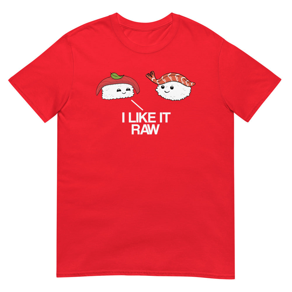 Debut garment mockup | I Like it Raw (Daily Dozen) | Red