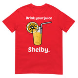 Debut garment mockup | Drink Your Juice Shelby (Daily Dozen) | Red