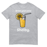 Debut garment mockup | Drink Your Juice Shelby (Daily Dozen) | Sport Grey