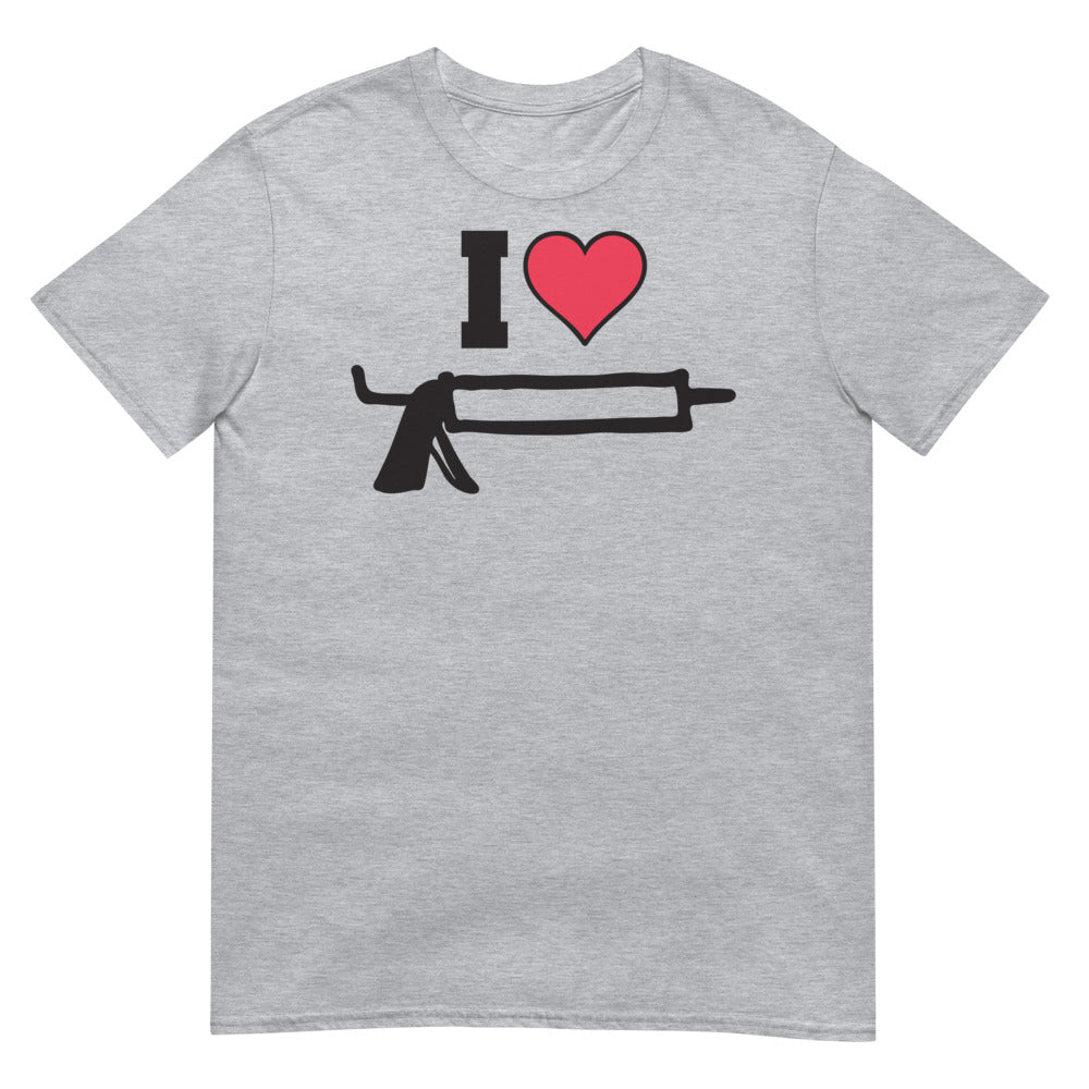 Debut garment mockup | I Love Caulk (Daily Dozen) | Sport Grey
