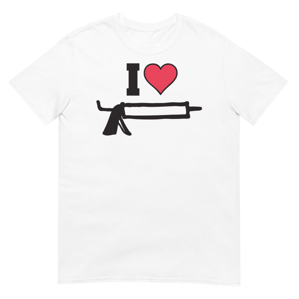 Debut garment mockup | I Love Caulk (Daily Dozen) | White
