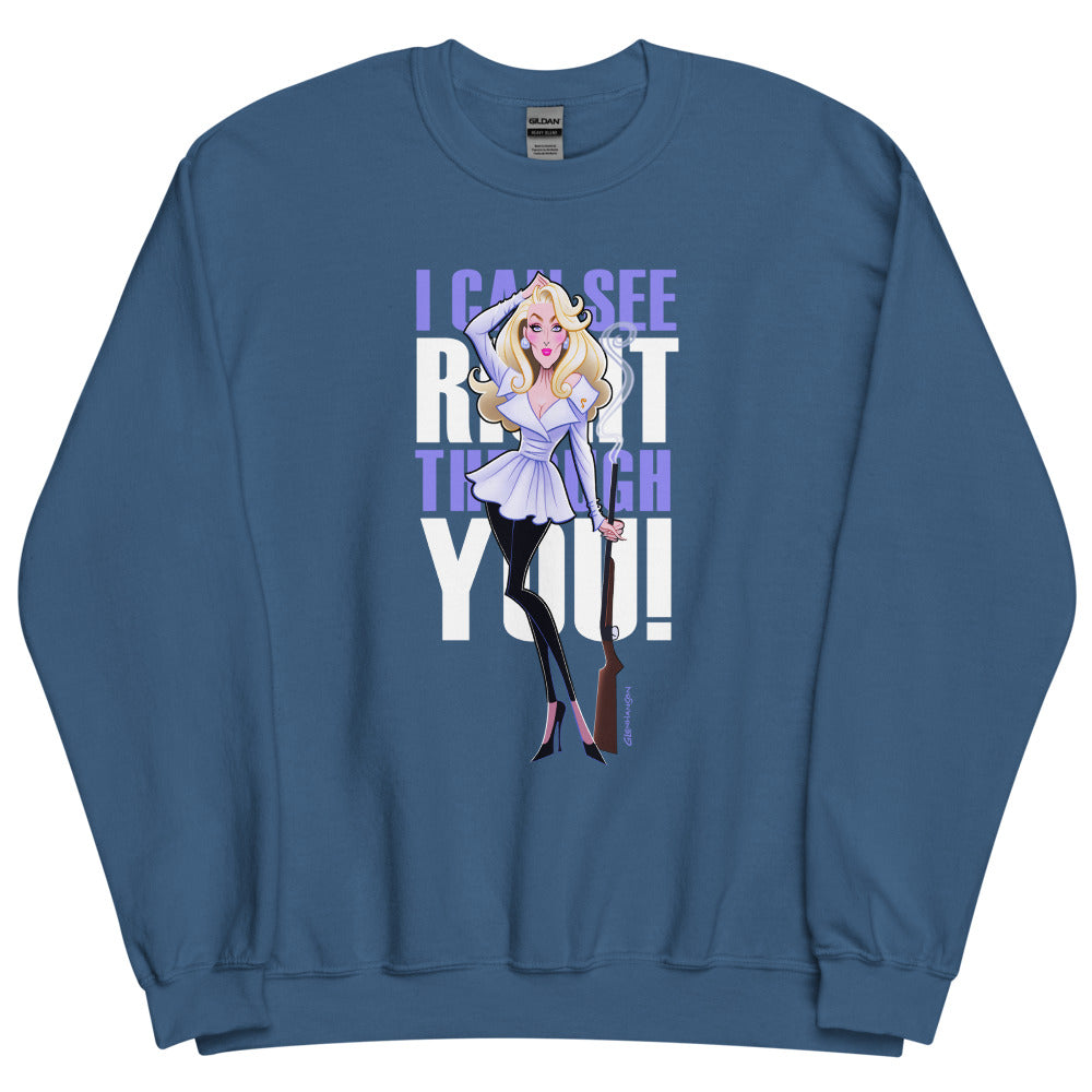 Debut garment mockup | Right Through You (Sweater) | Indigo Blue