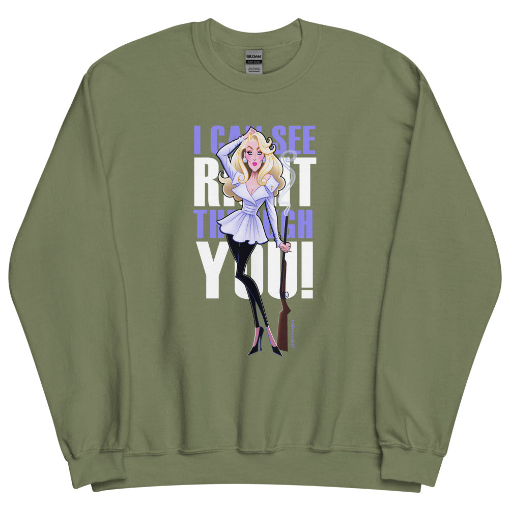 Debut garment mockup | Right Through You (Sweater) | Military Green