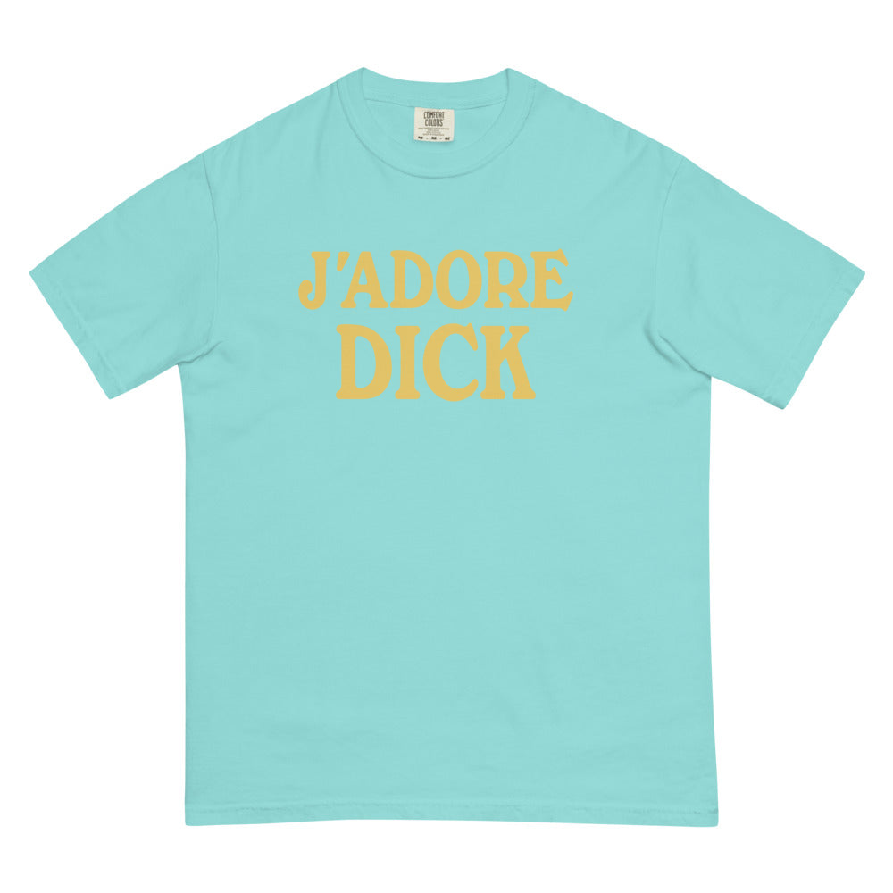 Debut garment mockup | J'Adore Dick (Boxy Tee) | Lagoon Blue