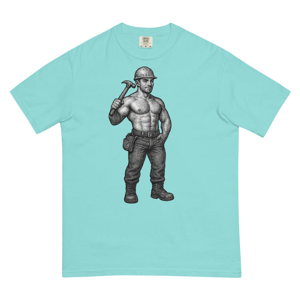 Debut garment mockup | Hammer Time (Boxy Tee) | Lagoon Blue