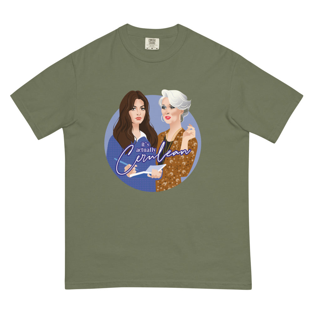 Debut garment mockup | Cerulean (Boxy Tee) | Moss