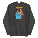 Debut garment mockup | Movin on Up (Hoodie) | Charcoal Heather