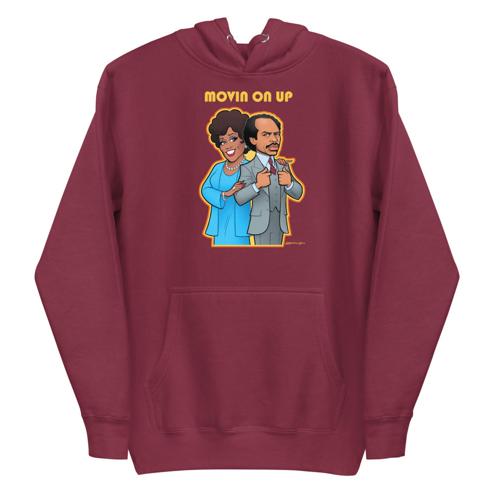 Debut garment mockup | Movin on Up (Hoodie) | Maroon