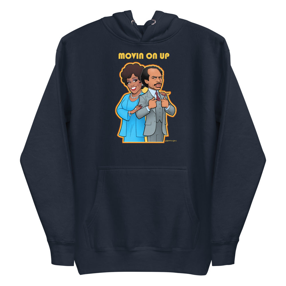 Debut garment mockup | Movin on Up (Hoodie) | Navy Blazer