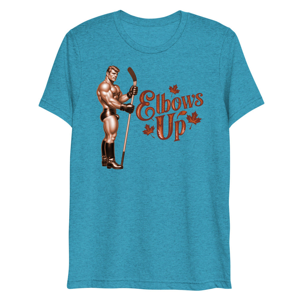 Debut garment mockup | Elbows Up (Triblend) | Aqua Triblend