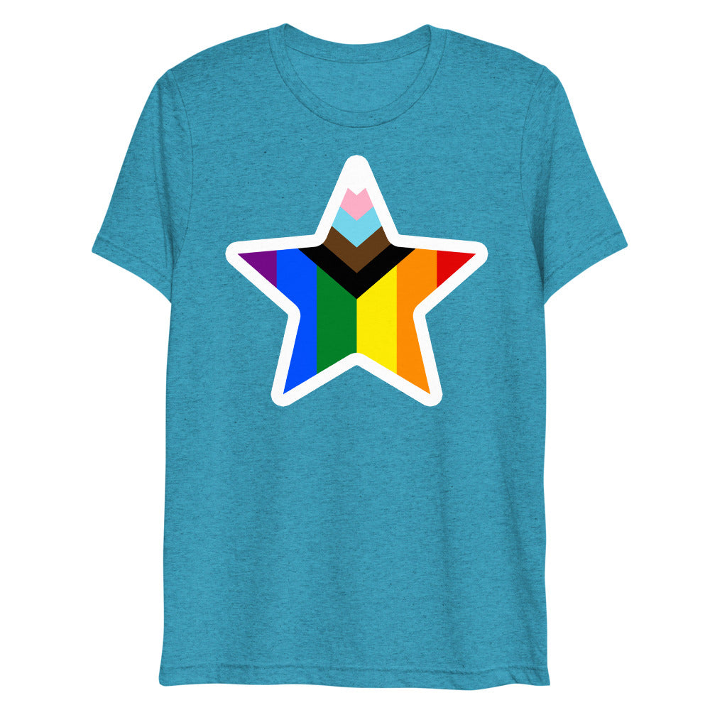 Debut garment mockup | Stars and Progress (Triblend) | Aqua Triblend
