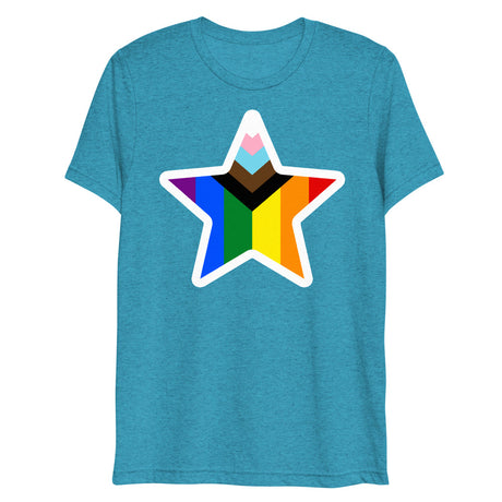 Debut garment mockup | Stars and Progress (Triblend) | Aqua Triblend