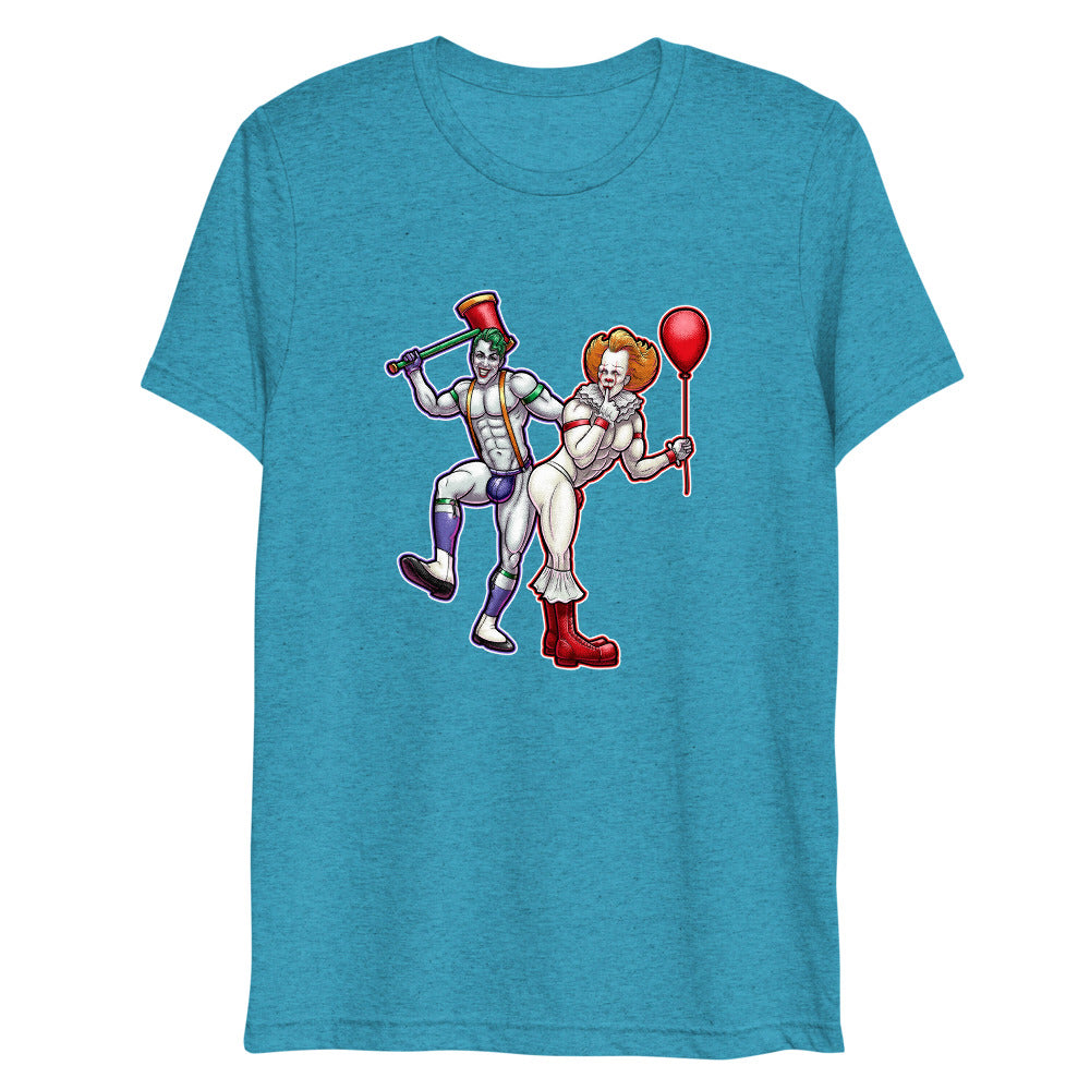 Debut garment mockup | Clowns to the Left, Jokers to the Right (Triblend) | Aqua Triblend