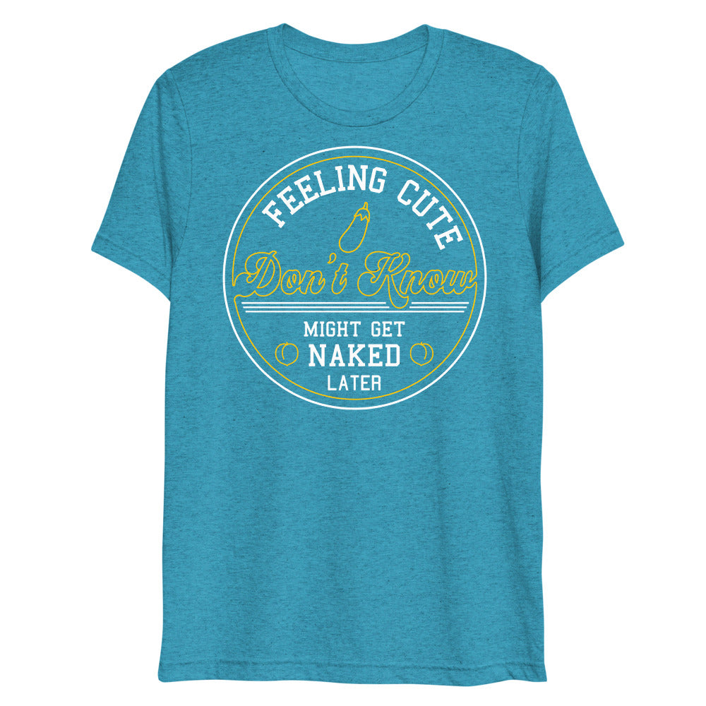 Debut garment mockup | Feeling Cute IDK (Triblend) | Aqua Triblend